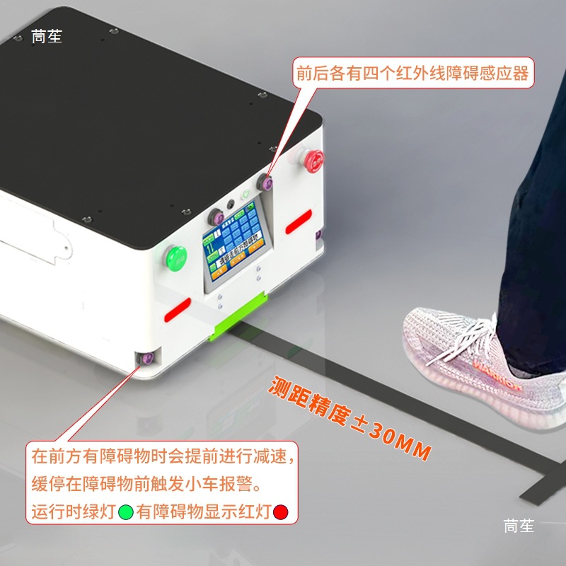 The AGV transport trolley with a brushless motor turning radius of 0.8 meters is controlled by a mobile phone to select the automatic route for operation Application Scenario