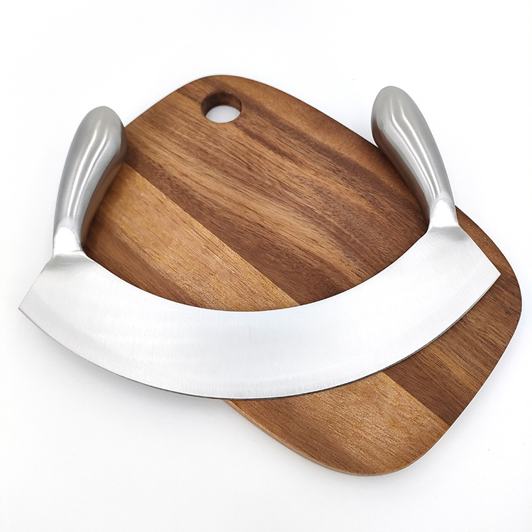 Stainless steel bread knife, cheese pizza knife, nougat cutter, vanilla cutter, pasta cutter, double-handled swing slicing knife details Picture
