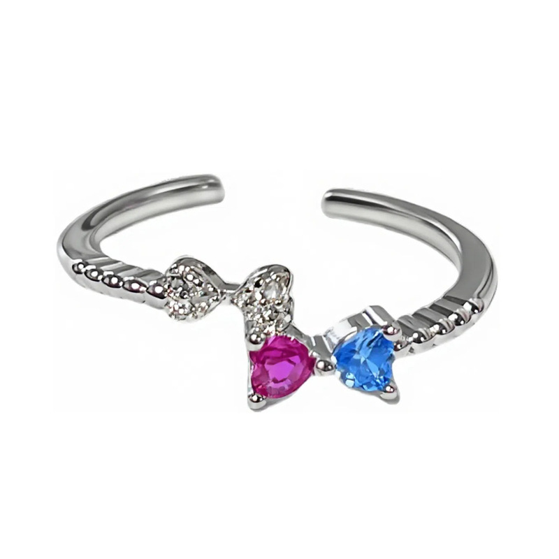 Sweet and cute girl's colorful diamond bow open ring, layered for women, exquisite and elegant, niche and cold style, versatile ring trend Item Picture