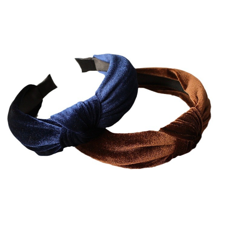 Qiyue Cross-border Korean version fabric hair bands, headbands, knotted, high-end feel, gold goose down facial hair clips, hair accessories and headwear Item Picture