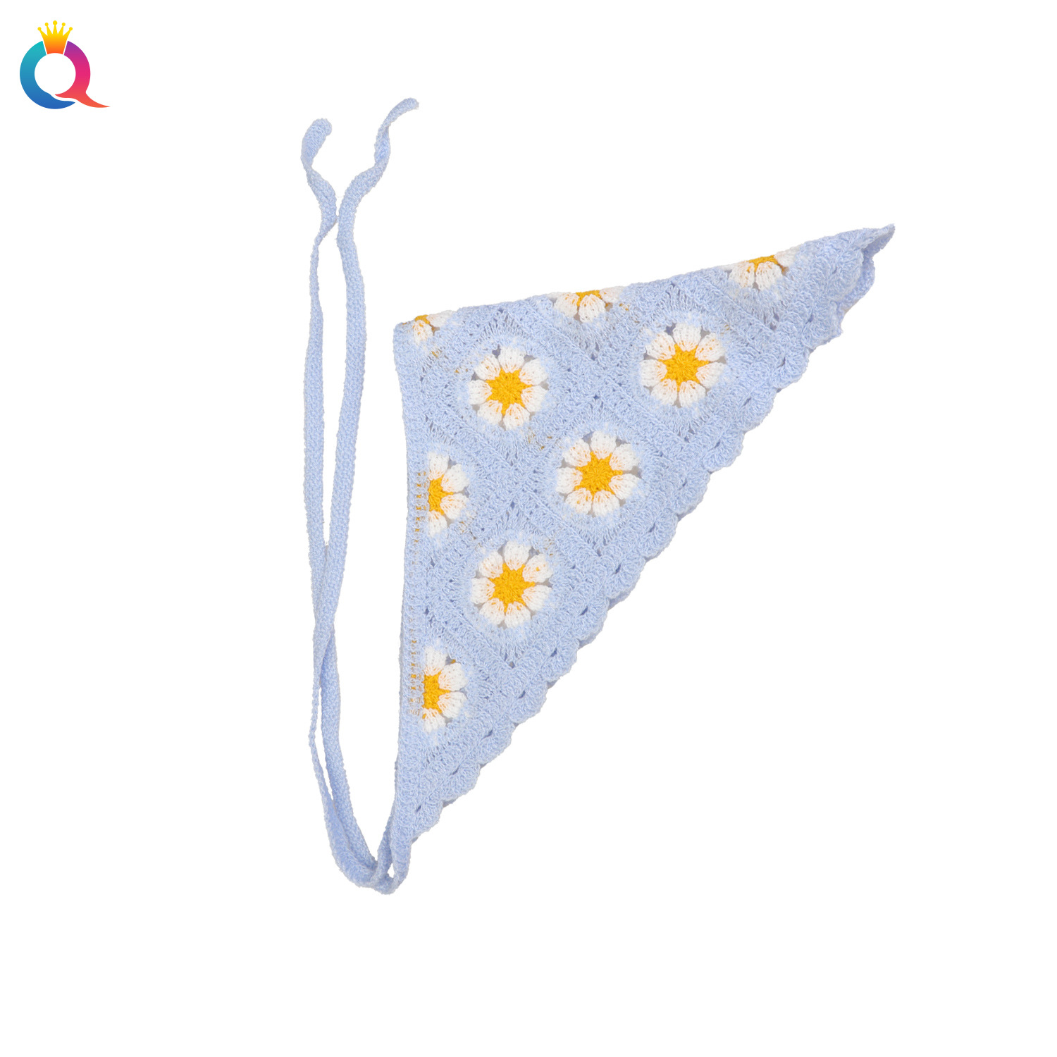 Qiyue Cross-border Knitted triangular headscarf, Daisy headband, French Country Style triangular headscarf, sun protection hair accessory, headwear wholesale Item Picture