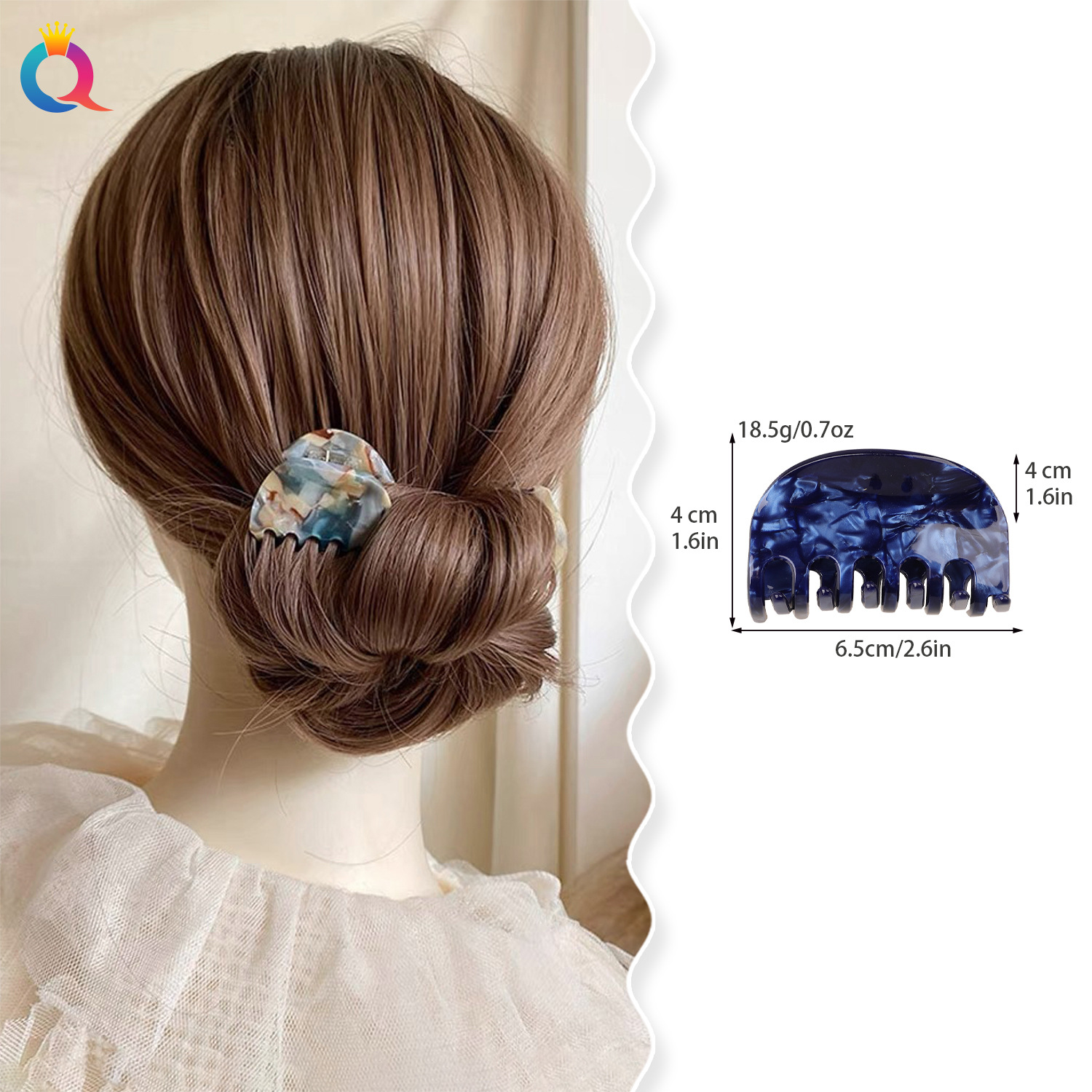 Qiyue Cross-border medium-sized acetic acid hair clips, feminine charm, updo hair grabbers, high-end shark clips, hair clips and hair accessories wholesale Specification drawing