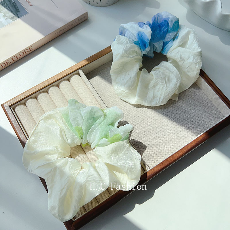 Forest-style fairy-toned mesh hair band for women in summer, simple and elegant. High ponytail hair rope, pig intestine tied hair rope, and rubber band Specification drawing