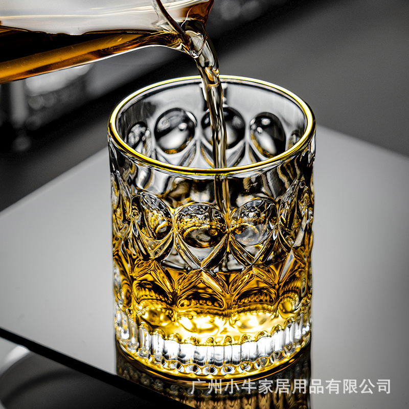 Creative embossed beer and spirits glass, two-ounce home light luxury high-end engraved whisky glass, cross-border beer glass Specification drawing