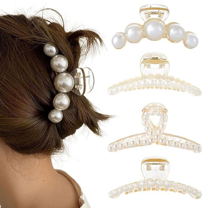 Korean pearl hair clips, ins high-end hair accessories, large grabber, back of the head, updo, shark clip, imitation pearl hair clips details Picture