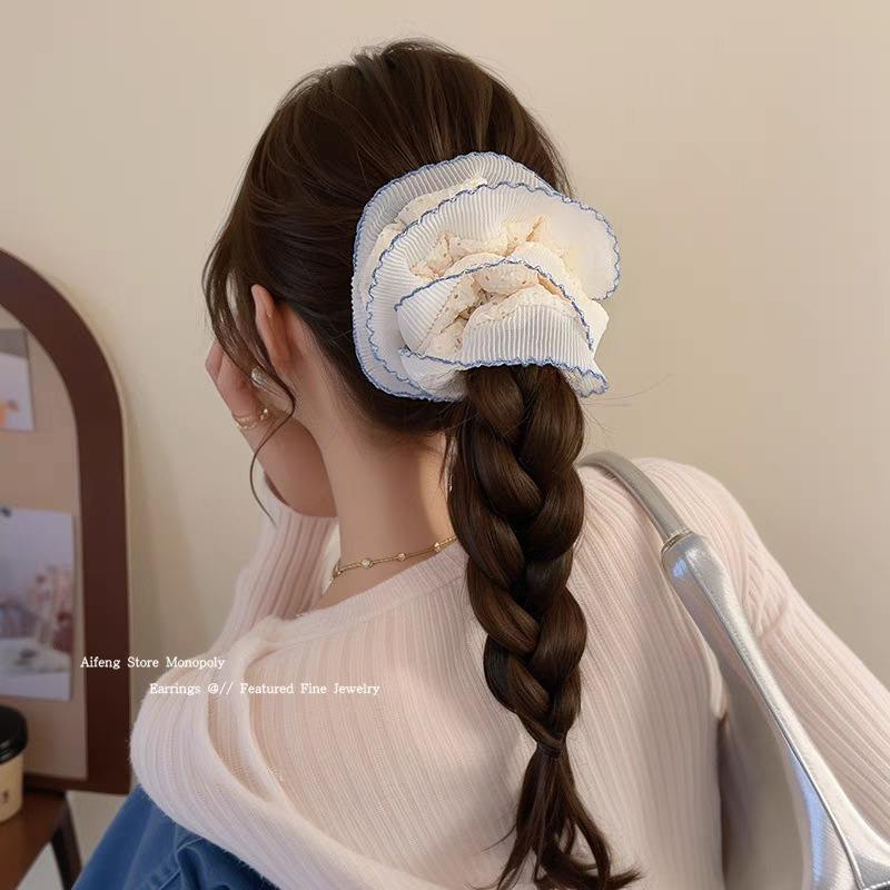 Spring and summer high-end lace large hair band, Korean-style oversized cream ballet-style hair tie, hair tie and bun hair accessory Specification drawing