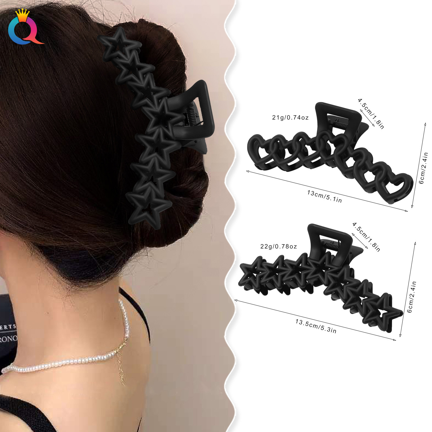 Wholesale of Qiyue Cross-border hollowed-out heart-shaped hair clips for women with a high-end look, large volume, multi-coil hair clips, shark clips, and hair accessories details Picture