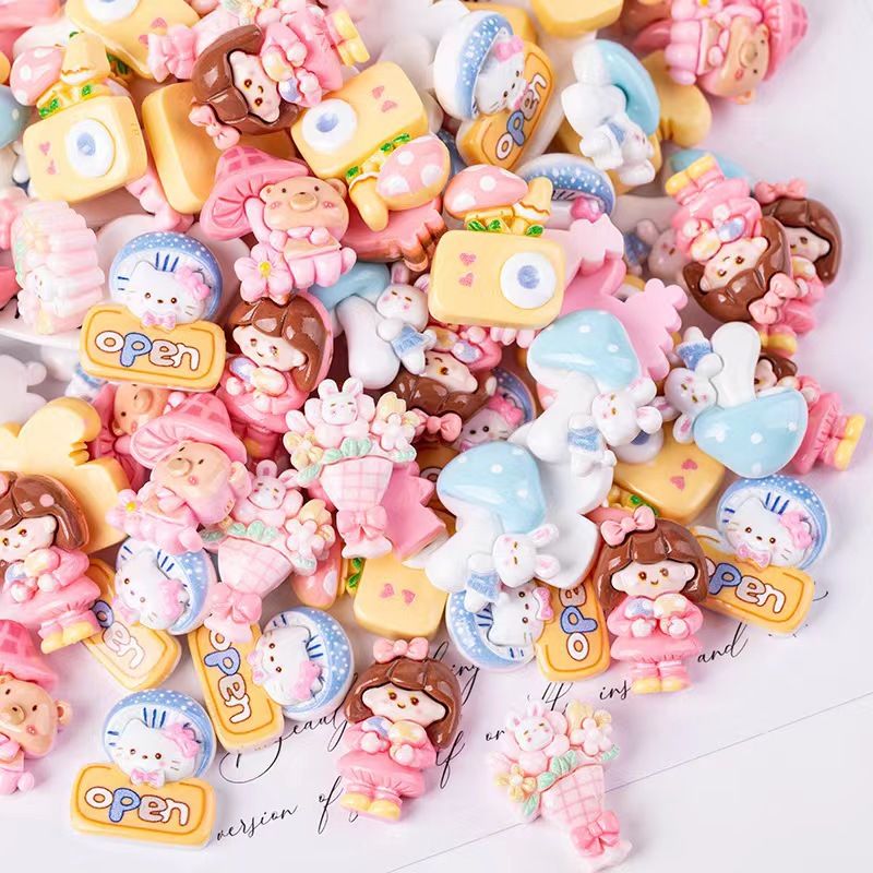 Smooth mushroom picking, little girl resin jewelry, small accessories, diy phone case, headwear, hair clip, fridge magnet, material matching Specification drawing