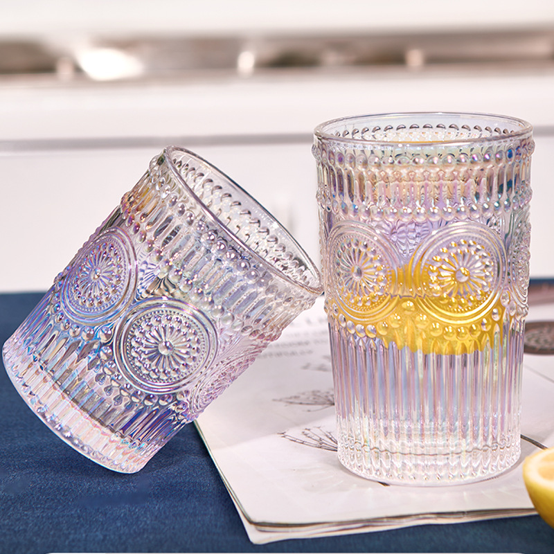Golden-edge iriered sunflower glass cup, InS-style relief water cup, milk tea, Xipu Wedding Souvenir cup wholesale full figure