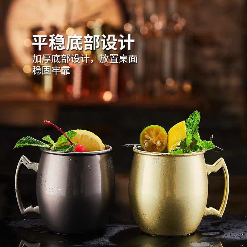 Cross-border best-selling Moscow cups, mule cups, 304 stainless steel copper-plated hammered cups, smooth cups, wine glasses, cocktail cups Specification drawing