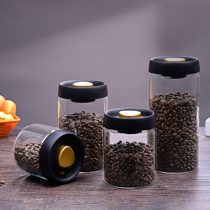 High borosilicate glass sealed jar, press-type vacuum lid, kitchen grain food storage jar, coffee bean storage jar Application Scenario