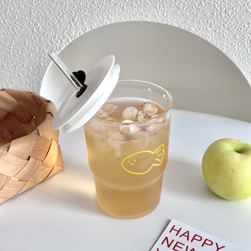 Boli American, Japanese and South Korean bloggers' InS-style high borosilicate glass straw cups, girlish heart water cups, student drinking cups Specification drawing