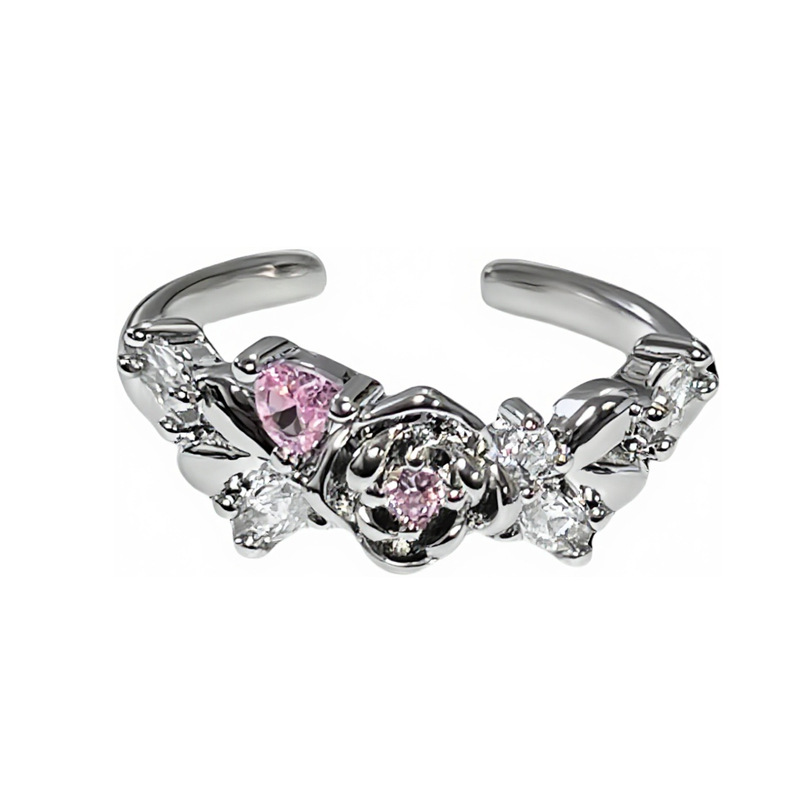 Cross-border heartwarming rose pink diamond sweet and cool open ring for women, delicate, light luxury and high-end feel, geometric versatile best friend ring Item Picture
