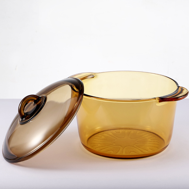 European classic amber pot, hot pot, tempered glass, straight hot pot, microwave oven, available in single gift box packaging Item Picture