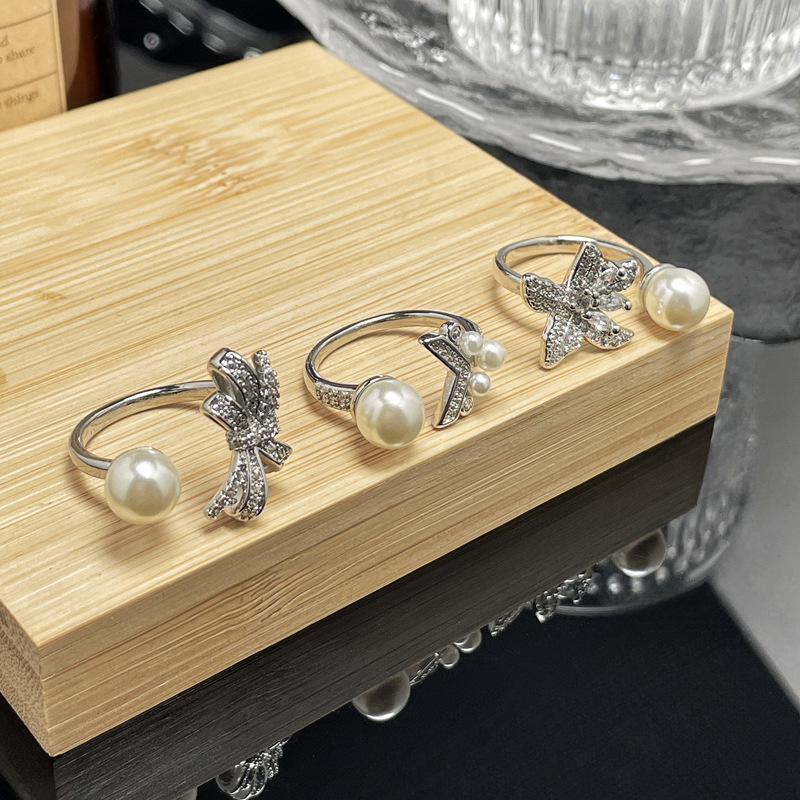 Exquisite French gentle flower pearl open ring for women's ins, cold style, niche, high-end, light luxury food ring Specification drawing