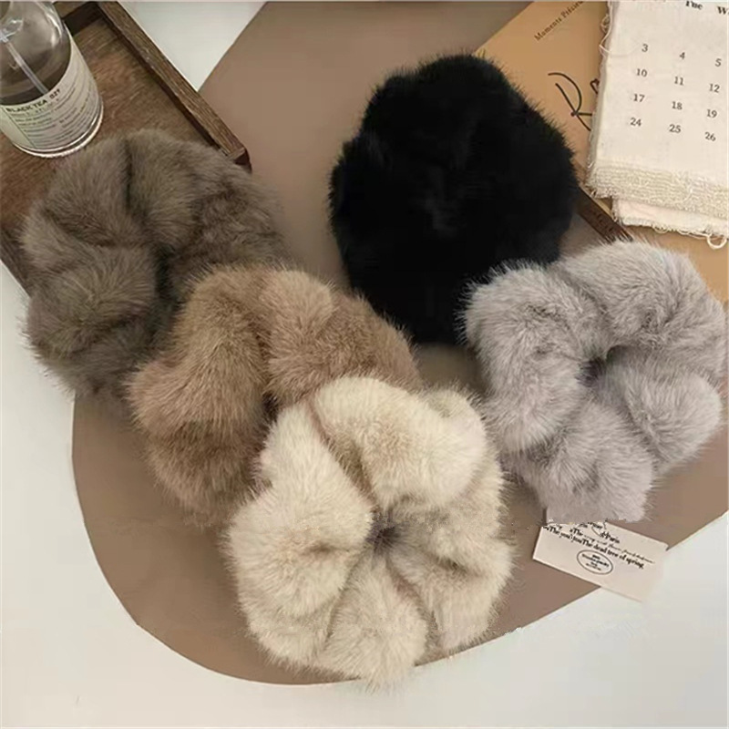 Soft and glutinous faux mink fur, fluffy cloud hair band, rubber band, women's hair tie, hair tie, 2023 new style, high-end and elegant full figure