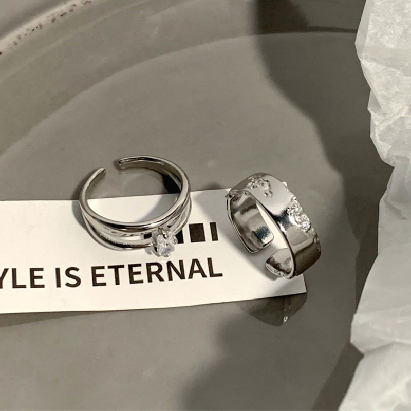 Asymmetrical double-layer square diamond open ring for girls on Instagram, a fashionable, simple and individual new cool ring design Application Scenario