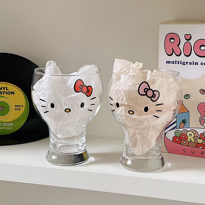 ins cartoon cute kt cat glass water cup, girls' cup, Internet celebrity cup, craft beer mug, personalized kt glass cup full figure