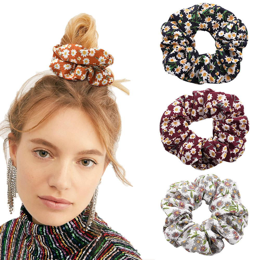 Qiyue European and American floral-printed chiffon Large Intestine Hair Tie, fresh and simple fabric Hair Tie, Large Intestine Hair Tie C183A full figure