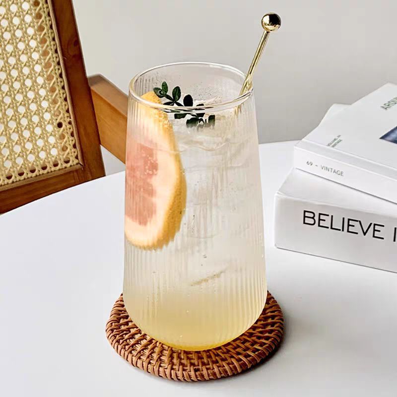 Creative high borosilicate vertical pattern glass cups, popular restaurant fruit tea cups, juice cups, beverage cups, high appearance level cups details Picture