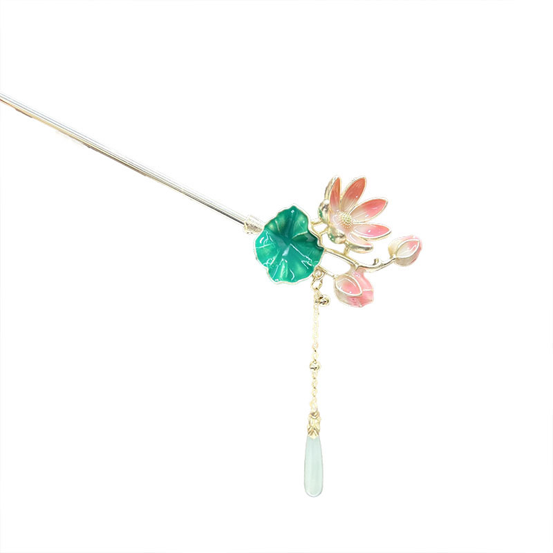 Ancient-style lotus leaf and lotus hair hairpin for women, new style, wavy, tassel hair, back of the head, coiled hair hairpin, hairpin accessory Item Picture