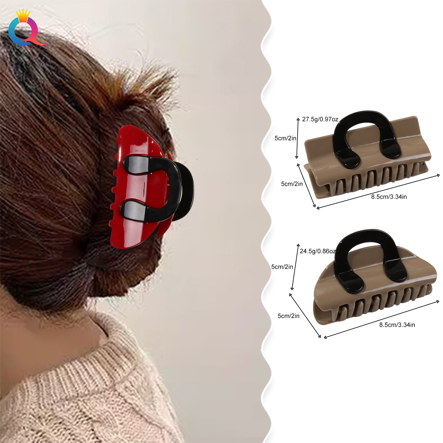 Qiyue Cross-border ABS bags, hair clips, fashionable and cute updo hair clips, women's high-end shark clips, hair accessories wholesale Specification drawing
