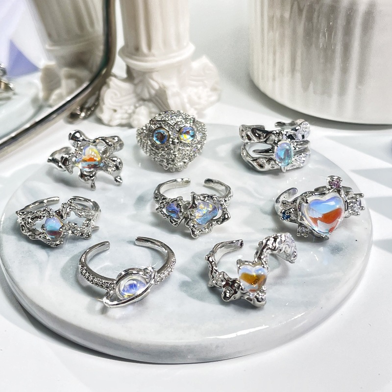 Cross-border personalized Moonstone series open ring, sweet, cool, versatile, fashionable and elegant index finger ring, cold style ring details Picture
