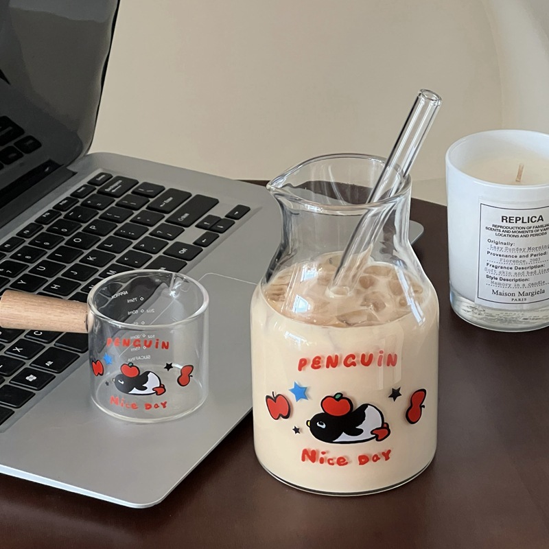 Cute Ins-style glass cups, high borosilicate milk cups, glass straw cups, large-capacity drinking cups for girls in summer details Picture