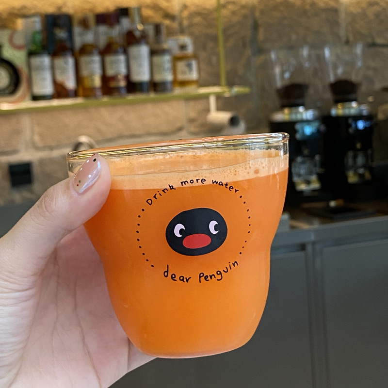 Niche and simple ins cartoon koala penguin glass cup, heat-resistant juice cup, coffee cup, couple 280ml Item Picture