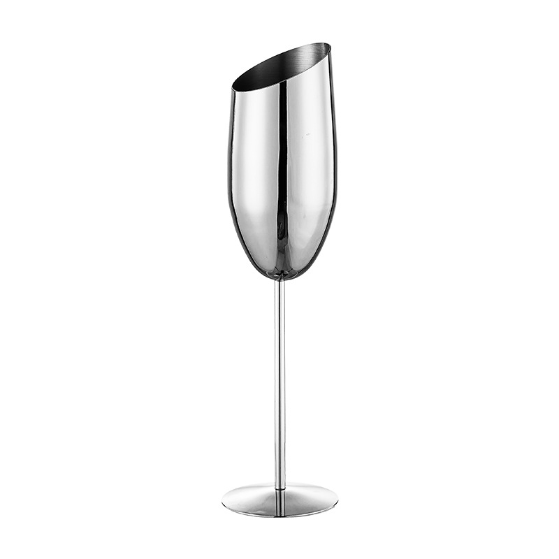 304 stainless steel beveled champagne glass, tall glass, creative cocktail glass, tulip glass, bar metal red wine glass Item Picture