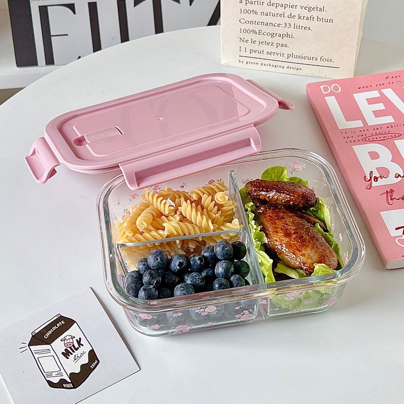 Wholesale of Bolimei French-style high borosilicate glass lunch boxes, microwave oven divider rice bento boxes, fresh-keeping bowls with meals Application Scenario
