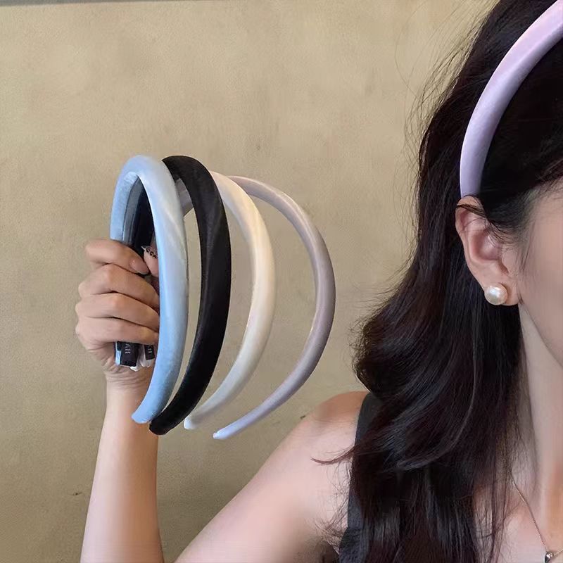 Korean style simple satin colorful fine sponge hair band, high-end and elegant, high head top facial cleansing headband, multi-color hair clip full figure