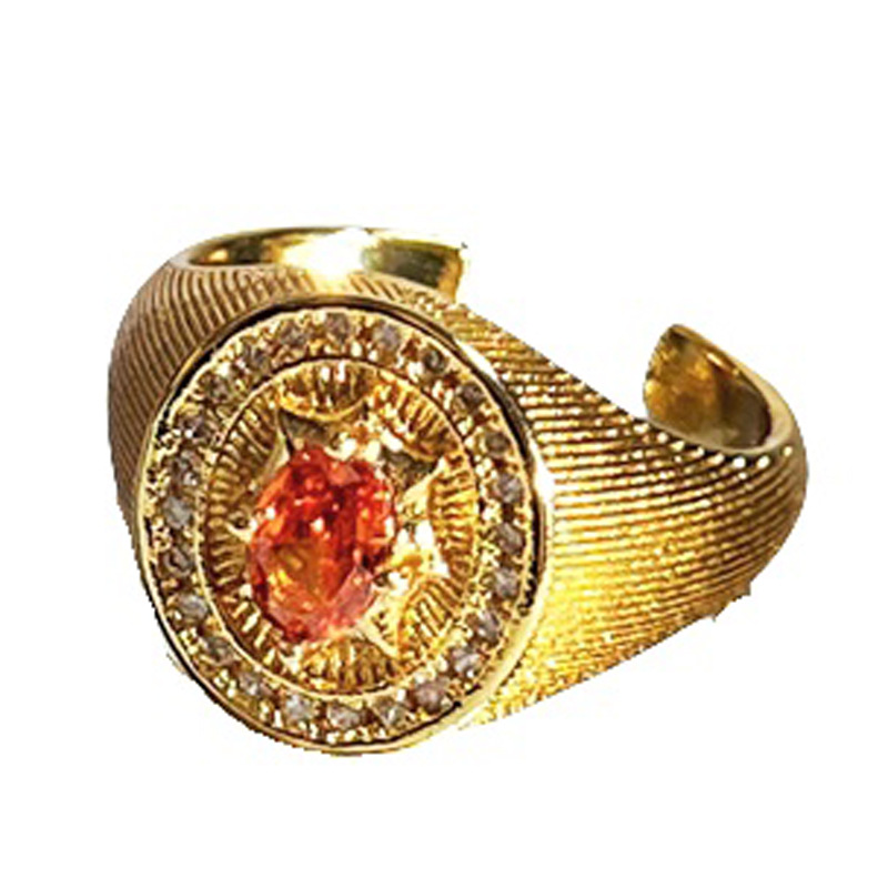 A retro French high-end, niche red diamond-encrusted zircon open ring, a sweet and cool geometric, fashionable and exquisite ring for women Item Picture
