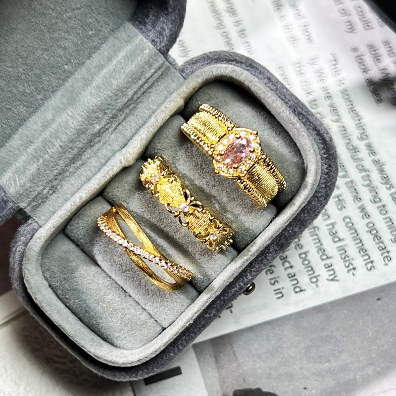 A popular brushed pigeon egg ring on Xiaohongshu, featuring a female mid-style pink diamond court fashion and a versatile and unique ring accessory Specification drawing