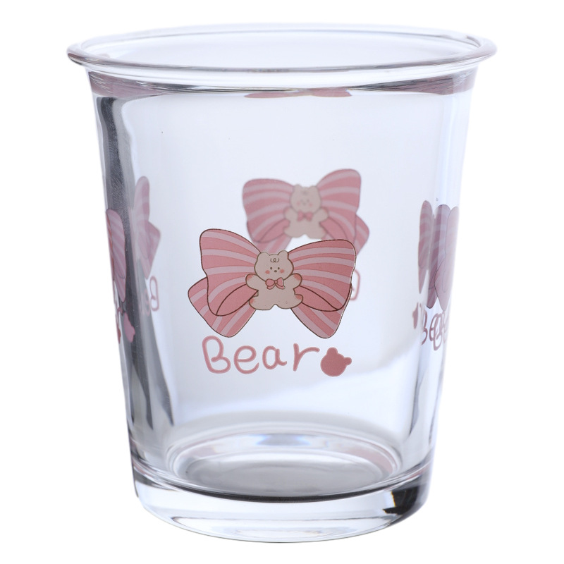 Bolimei Bow Bear Glass Cup, Milk Cup, Girlish Heart Water Cup, Large Capacity Drinking Cup Item Picture