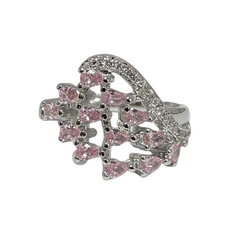 A light luxury and high-end style, a dazzling wing-shaped, water-drop zircon inlaid open ring, a cold and elegant feminine style, a niche and exquisite food ring Item Picture
