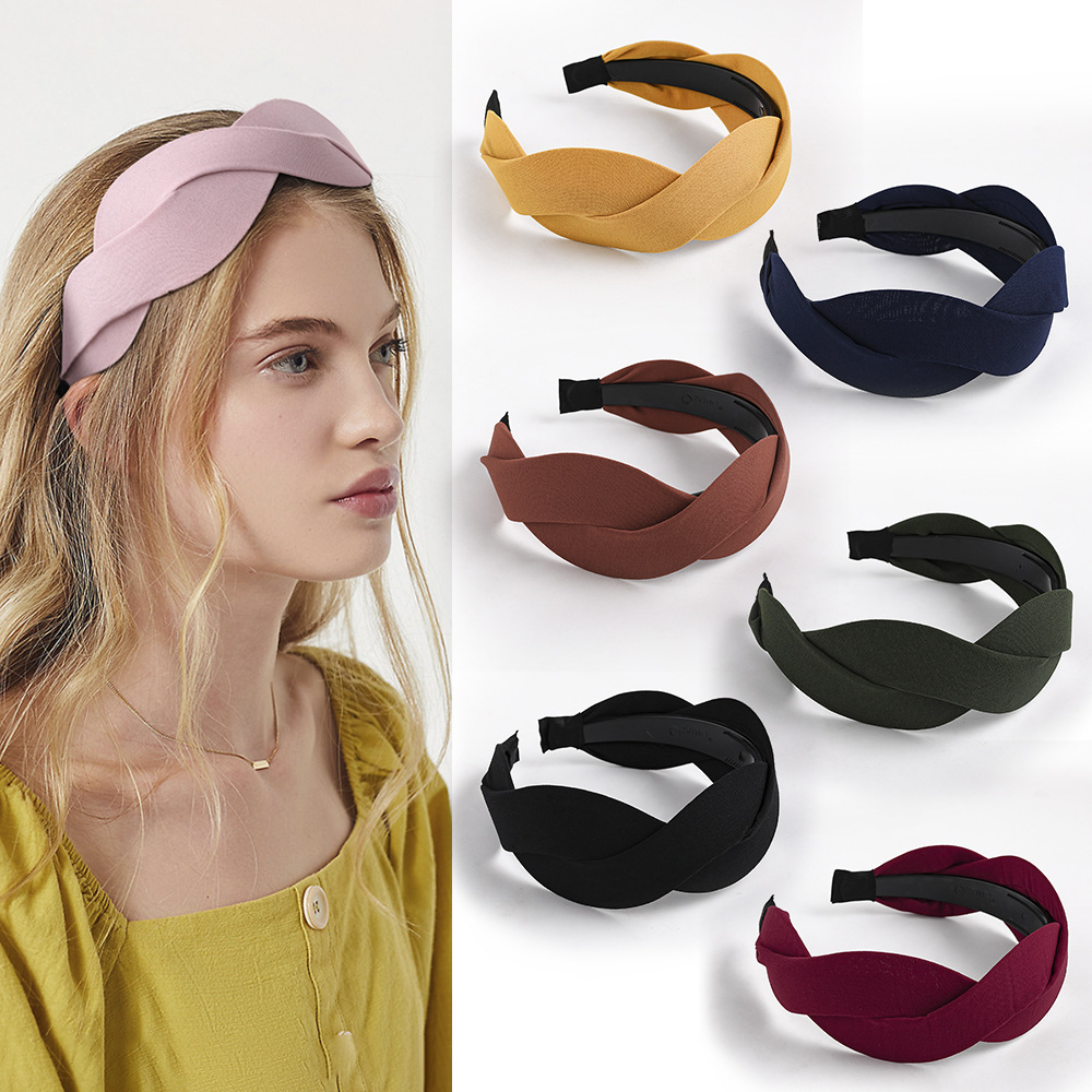 Qiyue Cross-border European and American fashion fabric chiffon cross-woven twisted hair band Headband Simple Headwear B129 full figure