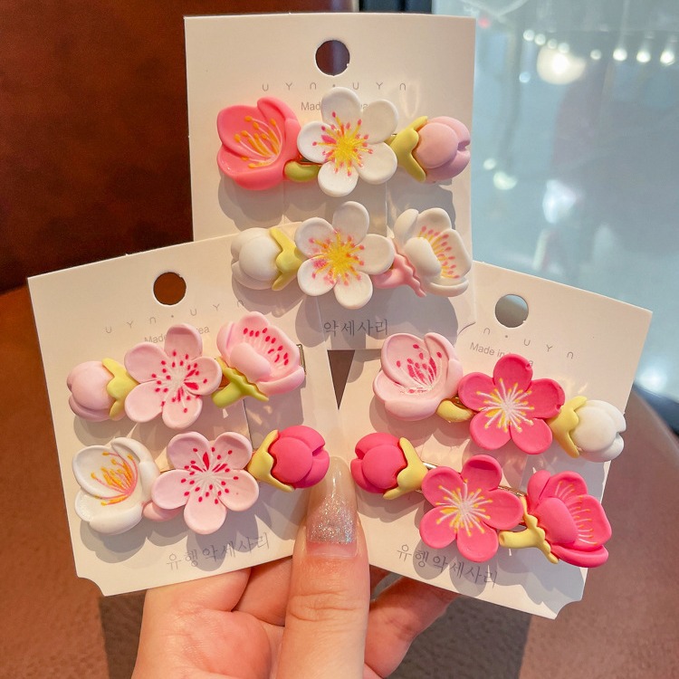 Pink peach blossom hair clips for women's summer side bangs, hair clip clips, headwear, 2023 trendy new one-line clip full figure