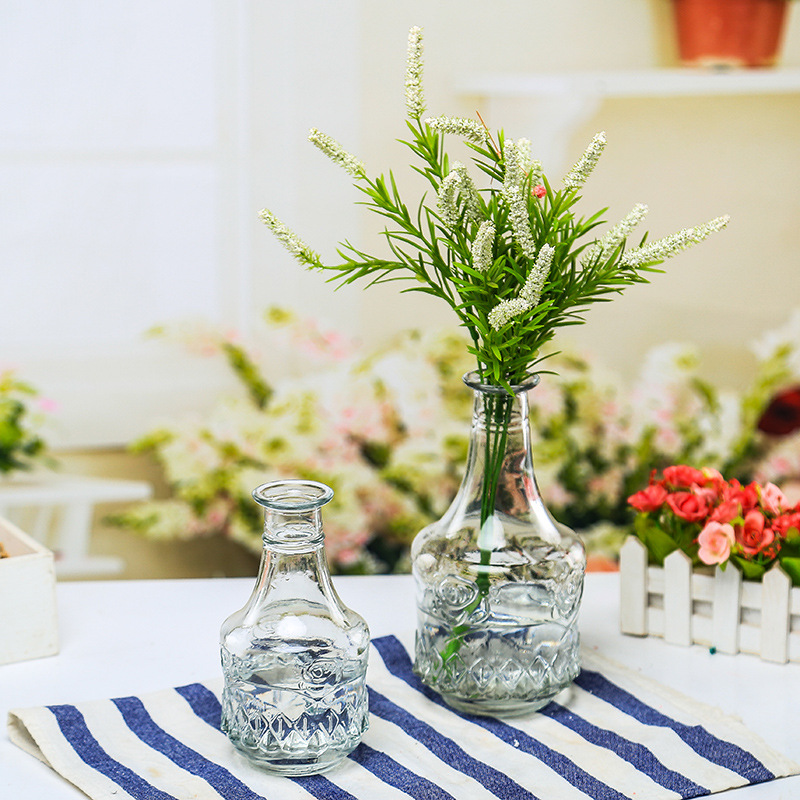 Creative wine bottle vase, simple transparent glass vase, ins fresh and simple dining room and living room decoration handicraft Specification drawing