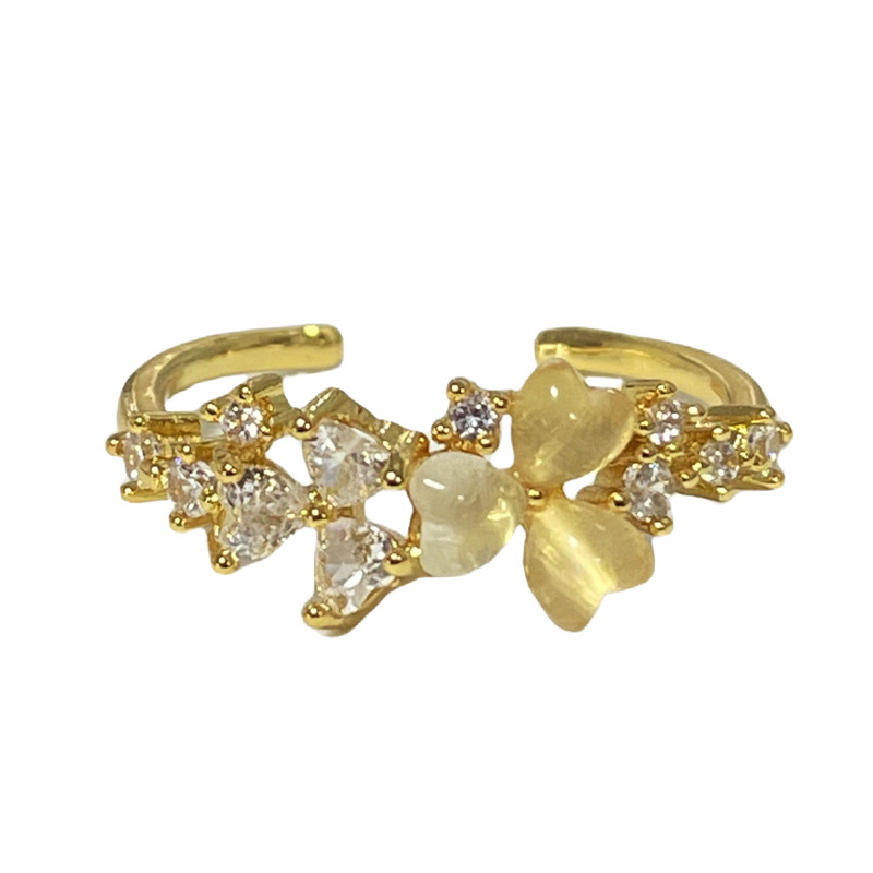 Cat's eye stone ins trendy ring for women, geometric flowers, fashionable and elegant, niche personality, high-end feel, cold style food ring Item Picture