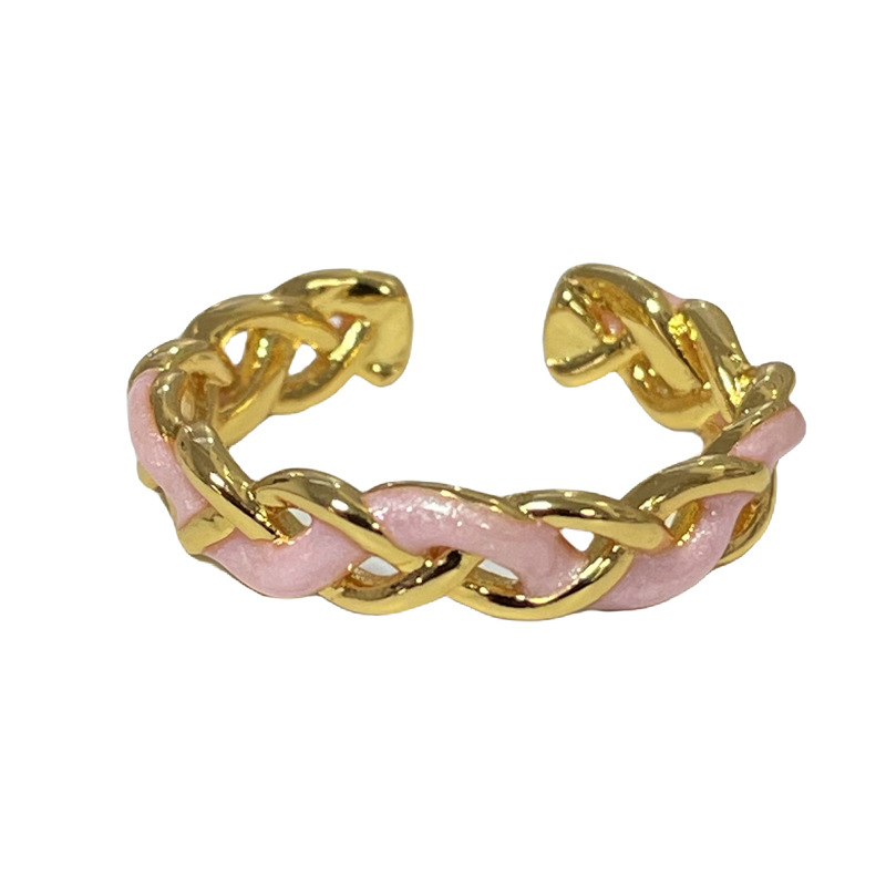 A high-end, sweet and cool pink glazed flower butterfly woven open ring, a light luxury, fashionable and versatile ring for women to wear in layers Item Picture