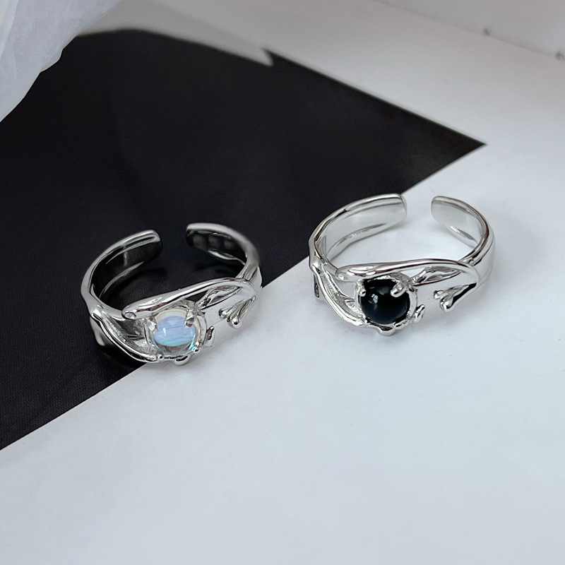 Simple and irregular dark moonstone cold style open ring for women's personality Instagram cold style food ring Application Scenario