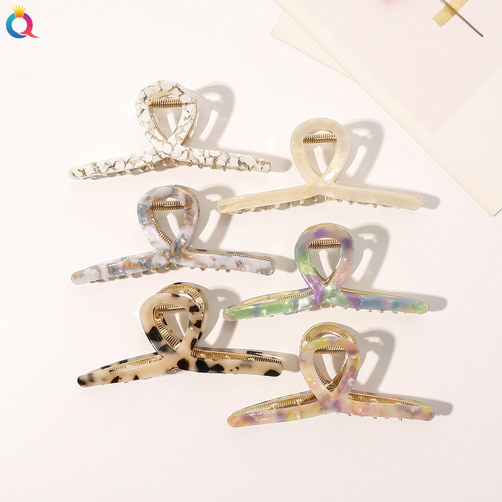 Qiyue Korean-style acetate board hair clips, large cross grab clips, personalized back head plate hair clips, shark clips for women wholesale full figure