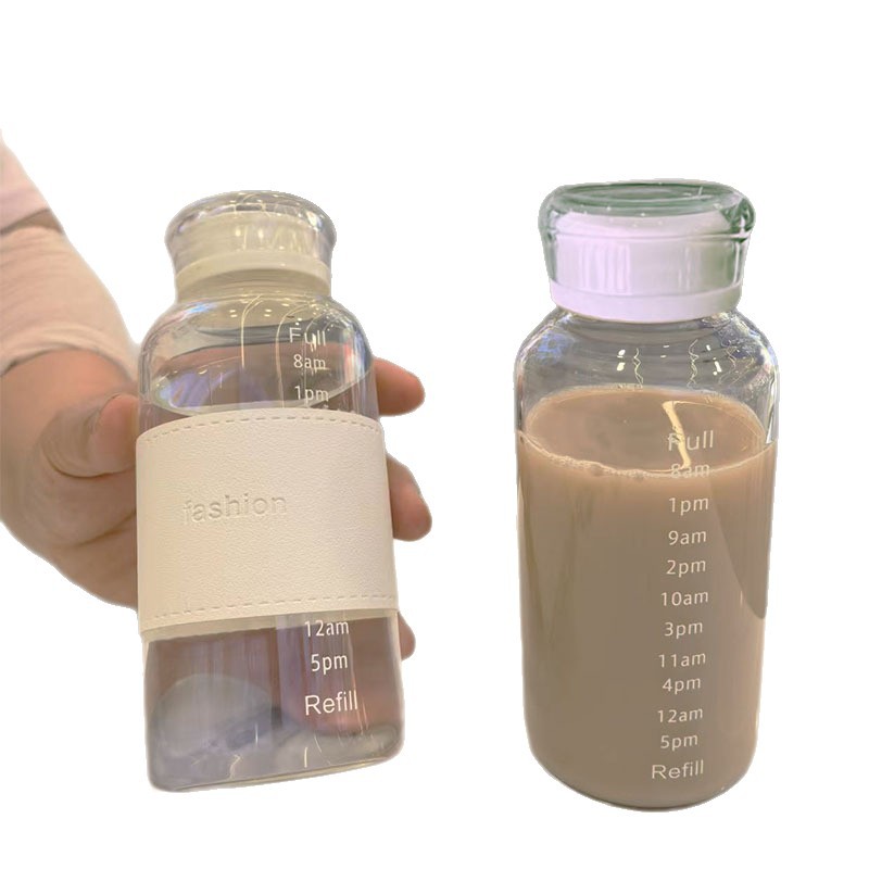 Cross-border Summer time scale water cup, portable cup, transparent water cup, simple straw with lid, beverage glass cup Item Picture