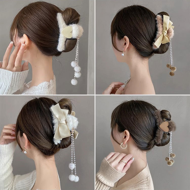 2025 New plush tassel grappling clip for women's back of the head, high-end large shark clip hairpin, headwear clip full figure