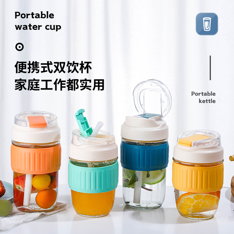 Wholesale new glass double-drink cups, coffee and milk cups, opening promotion gifts, female student drinking cups with logo printing full figure