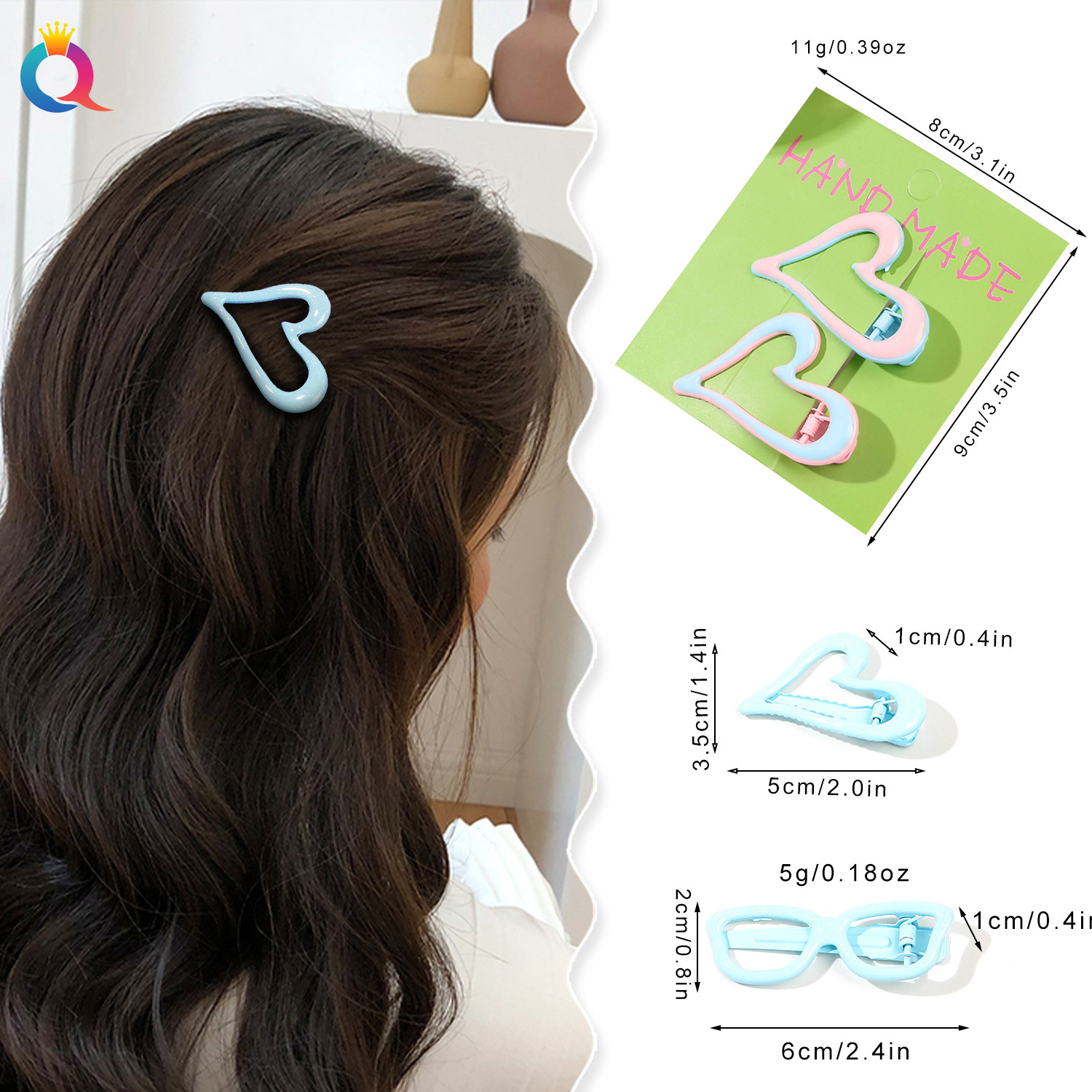 Wholesale of Qiyue Cute Girl oil-drip hair clips, metal duckbill clips, gradient color bangs, side clips, hair clips and hair accessories details Picture