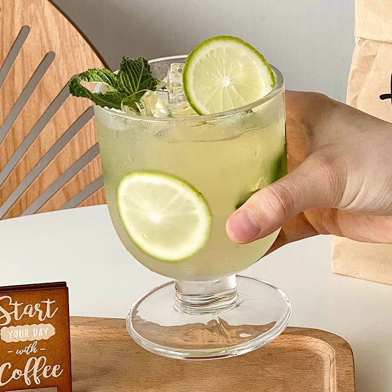 Simple cold drink cups, chubby short-legged cups, glass cups, niche ins-style retro cocktail cups, juice cups, coffee cups Specification drawing
