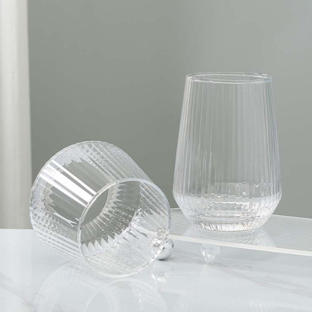High-appearation-level striped glass cup, heat-resistant coffee cup, light luxury drinking and tea brewing cup, thin strip ins daily mouthwash cup Specification drawing