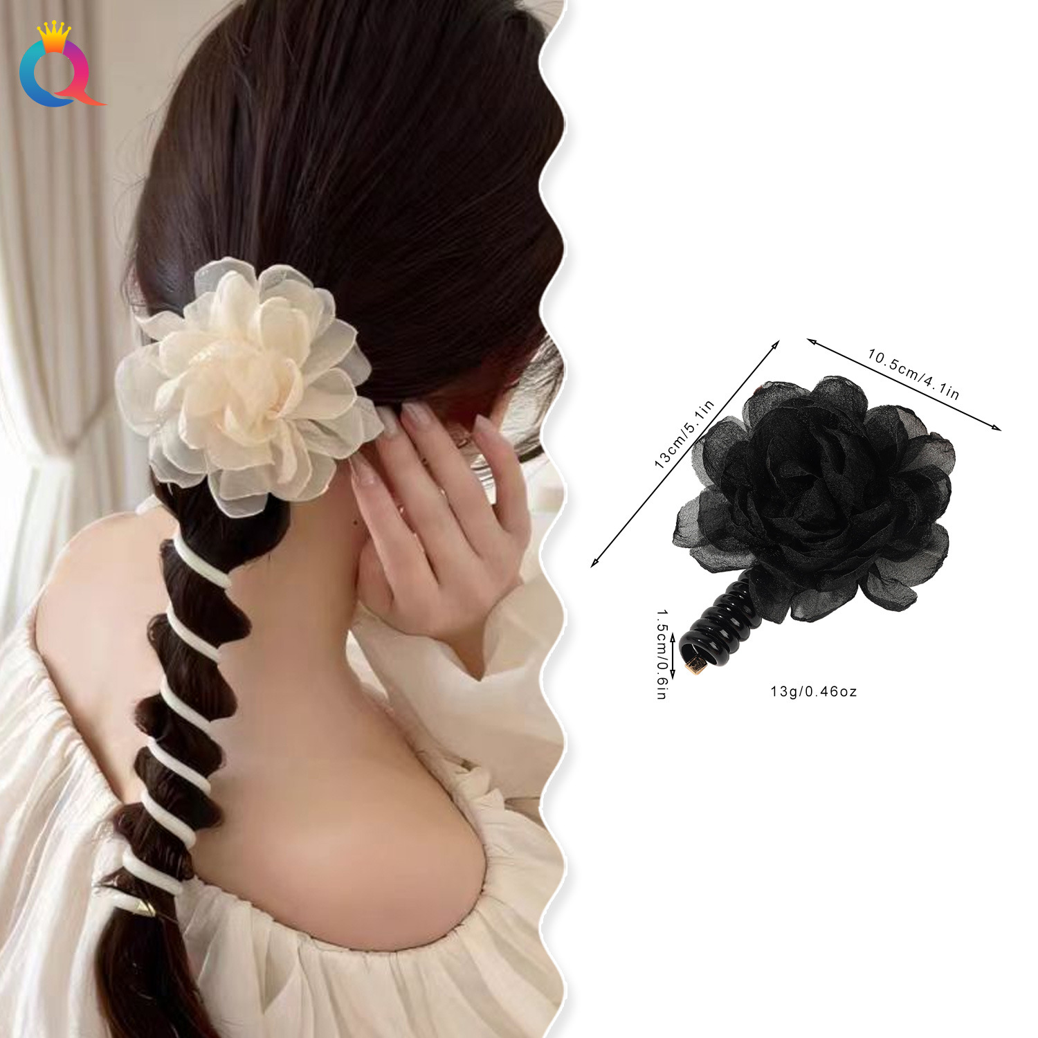 Wholesale of Qiyue Chiffon yarn flower telephone line hair bands, high-elasticity rubber bands, hair ties, and simple yet sophisticated hair accessories details Picture